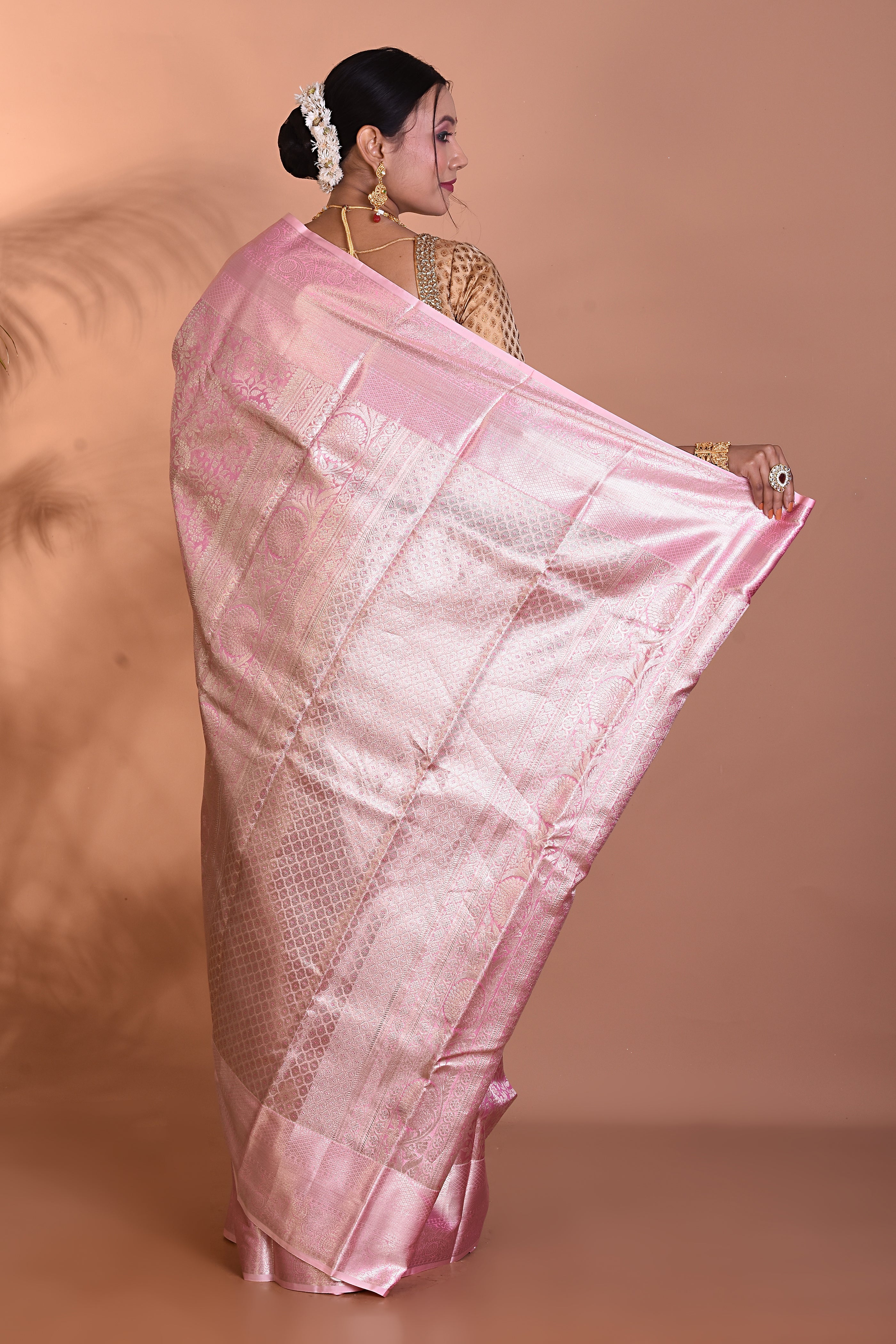 Elegant Light Peach Pure Kanjivaram Saree - Keya Seth Exclusive