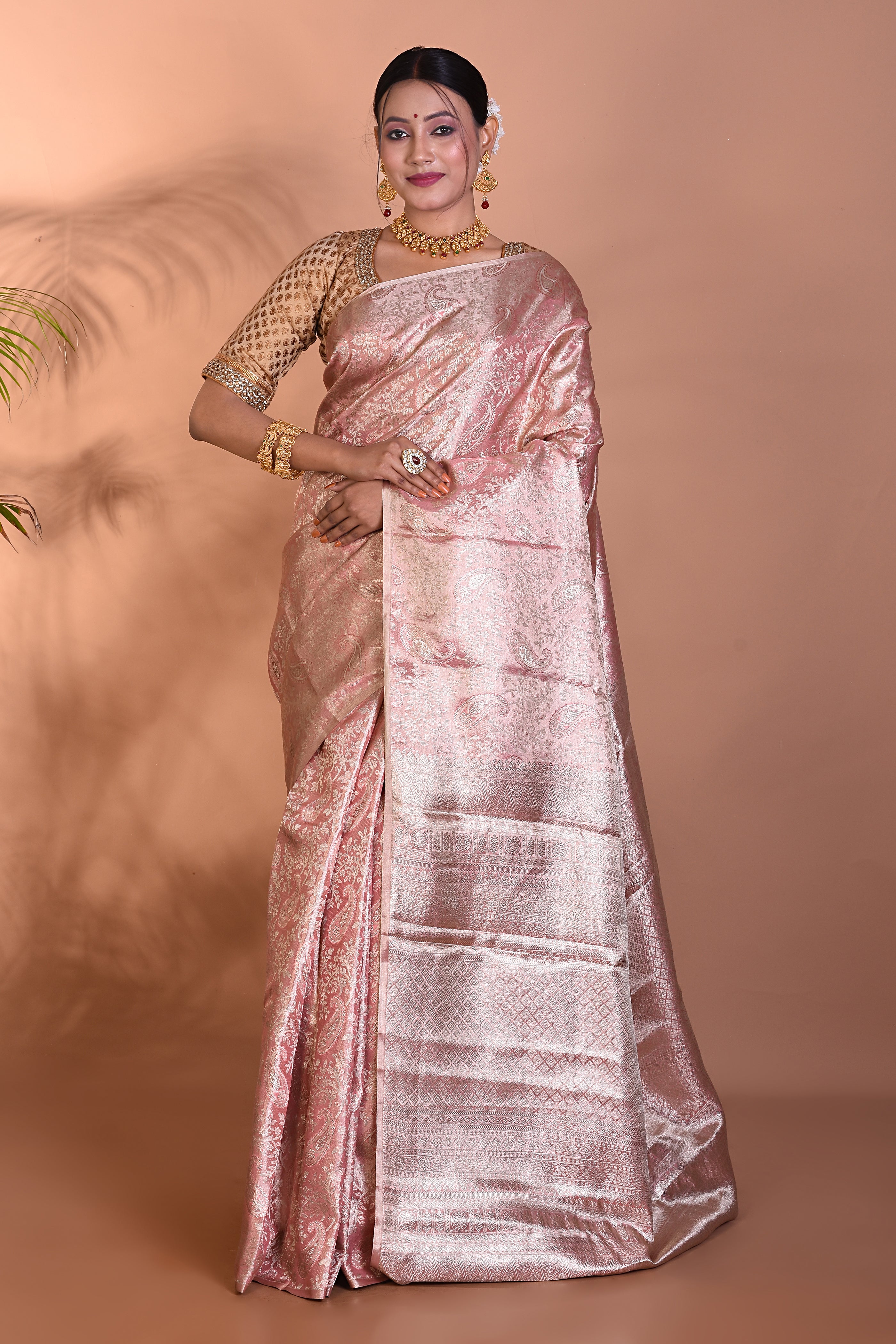 Elegant Light Peach Pure Kanjivaram Saree - Keya Seth Exclusive