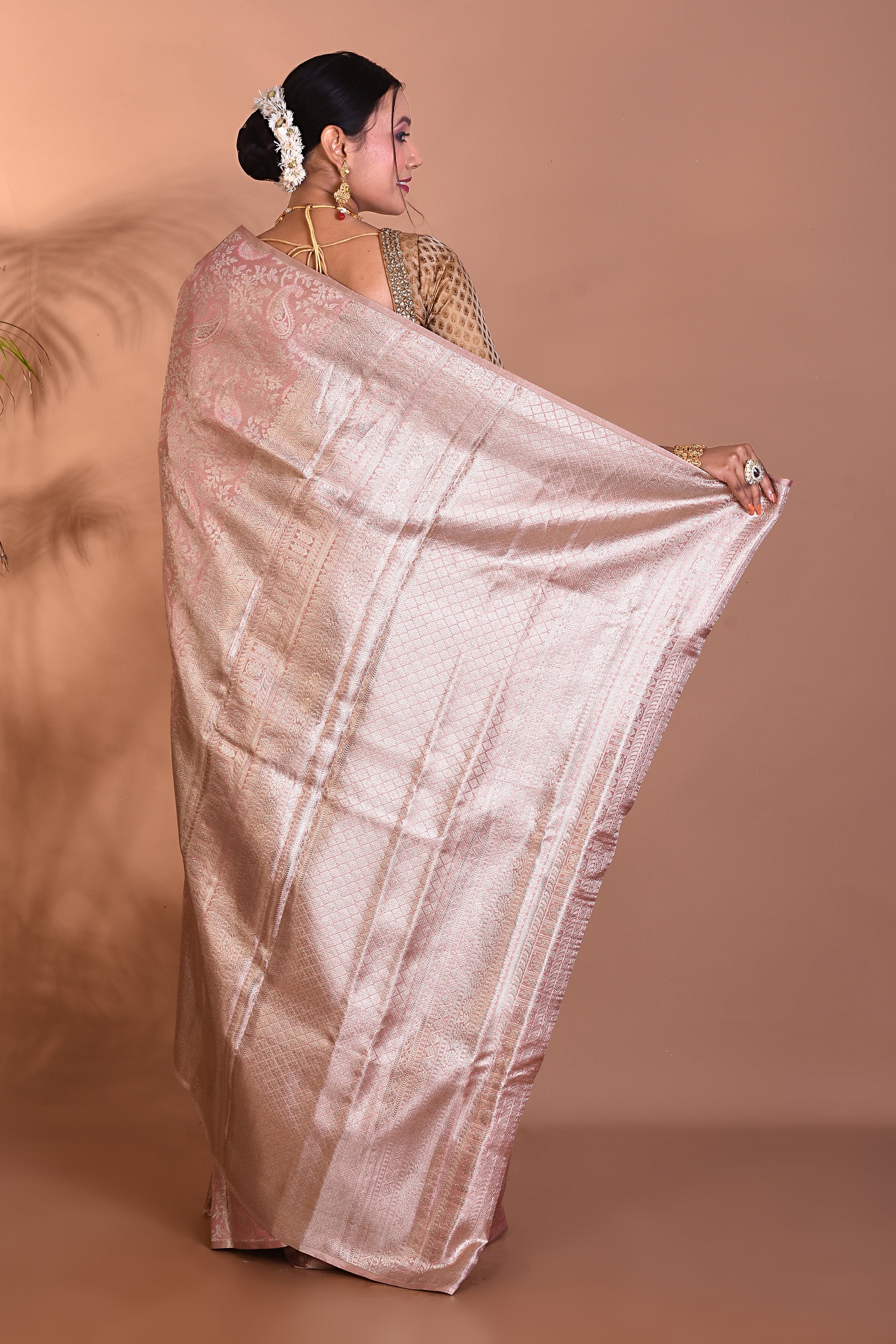 Elegant Light Peach Pure Kanjivaram Saree - Keya Seth Exclusive