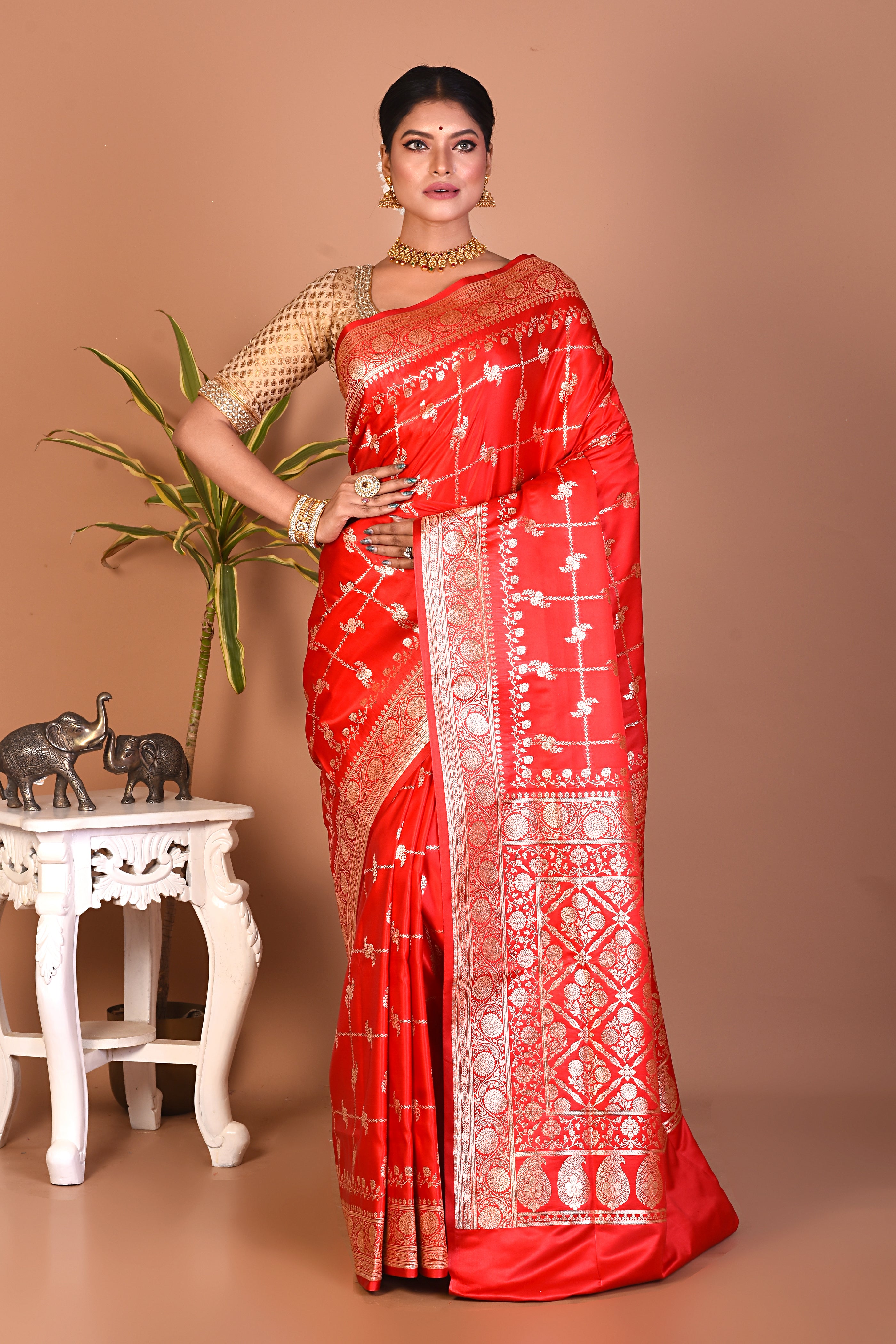 Gorgeous Bright Red Banarasi Saree - Keya Seth Exclusive