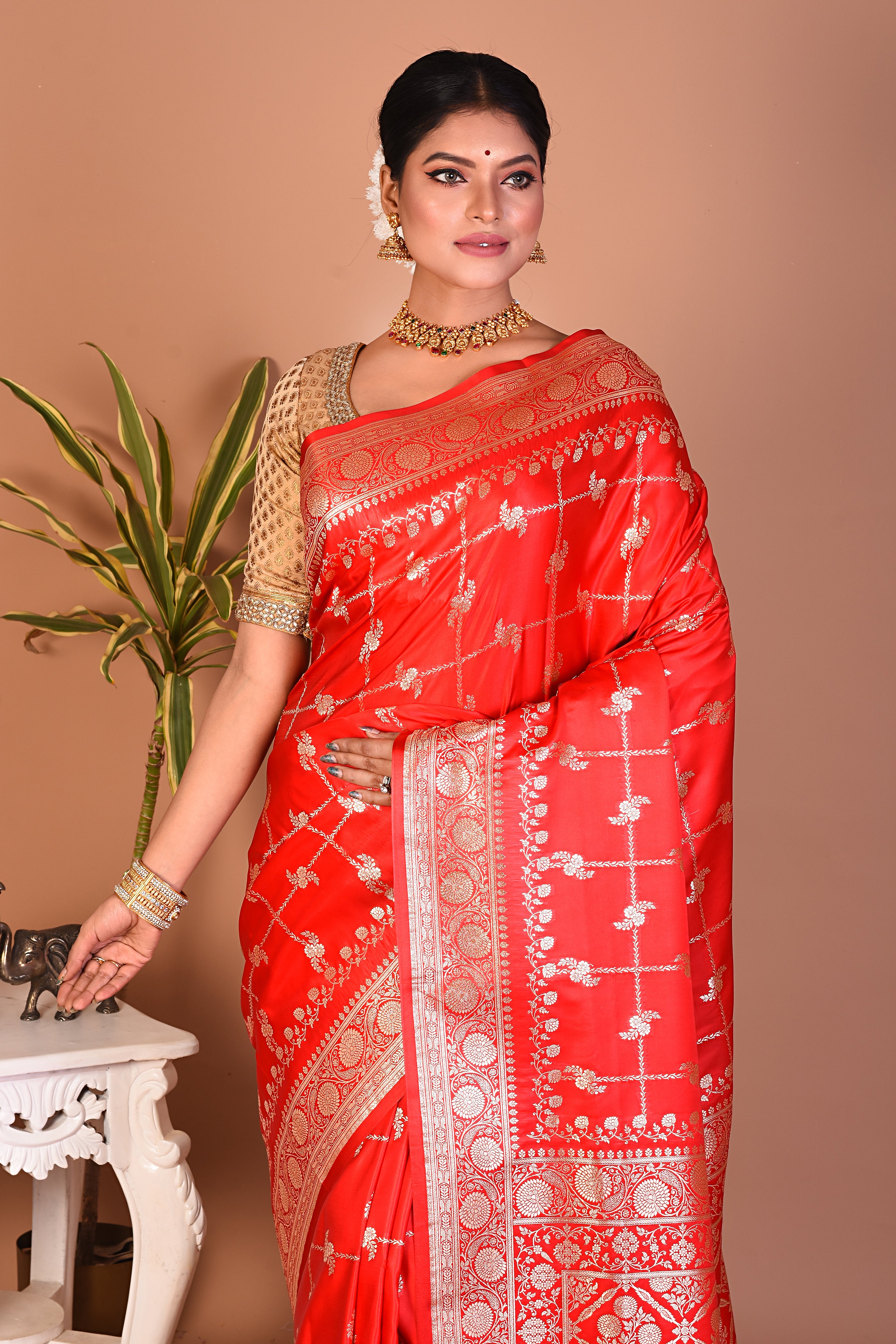 Gorgeous Bright Red Banarasi Saree - Keya Seth Exclusive