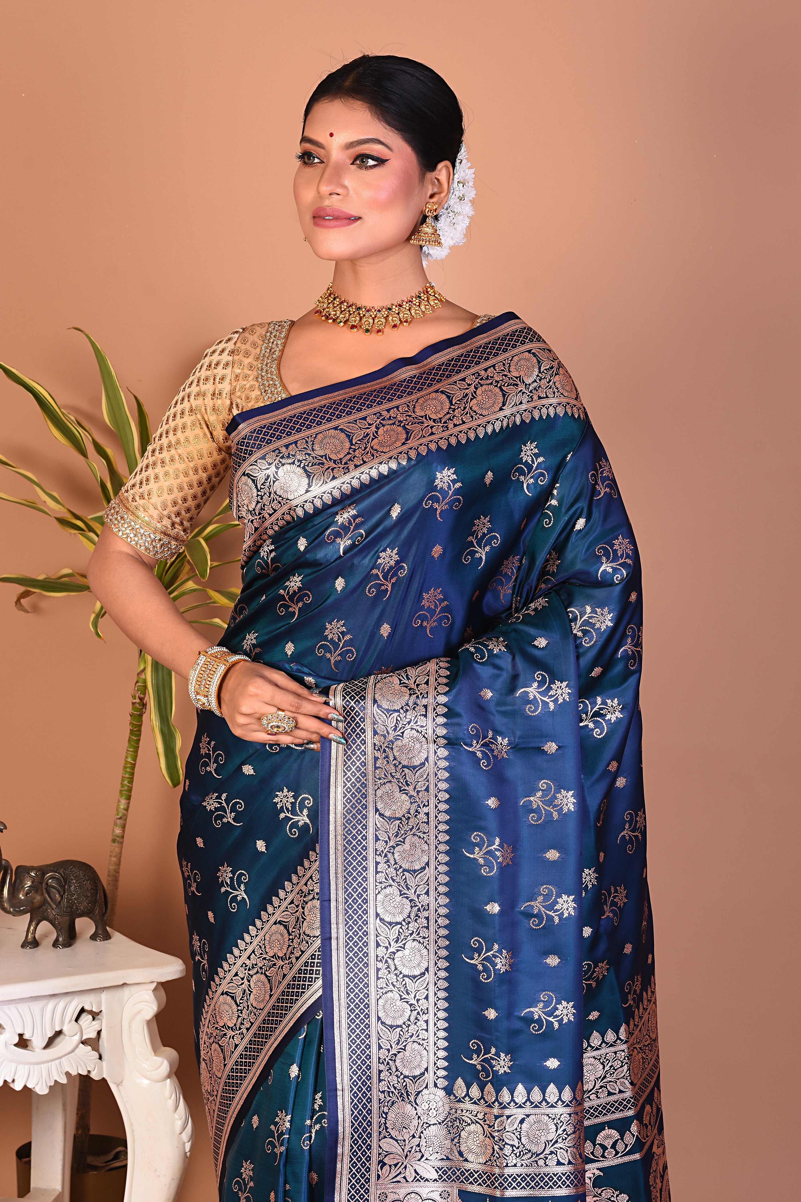 Gorgeous Bright Blue Banarasi Saree - Keya Seth Exclusive