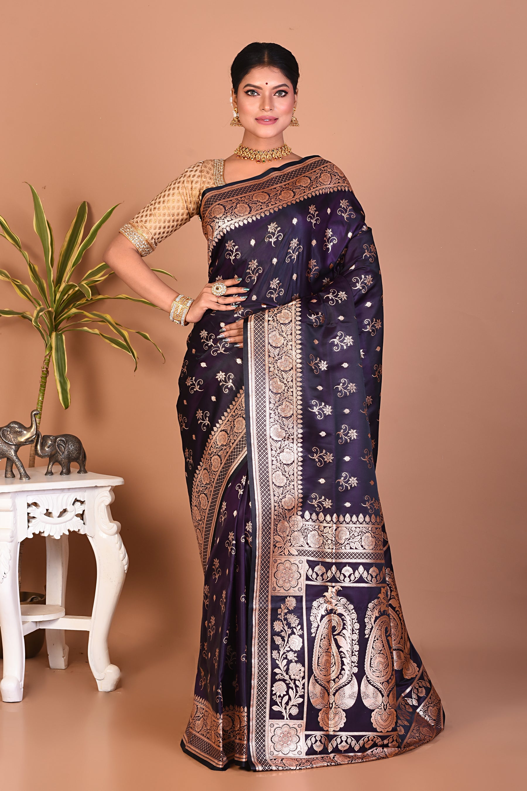 Elegant Deep Purple Banarasi Saree - Keya Seth Exclusive