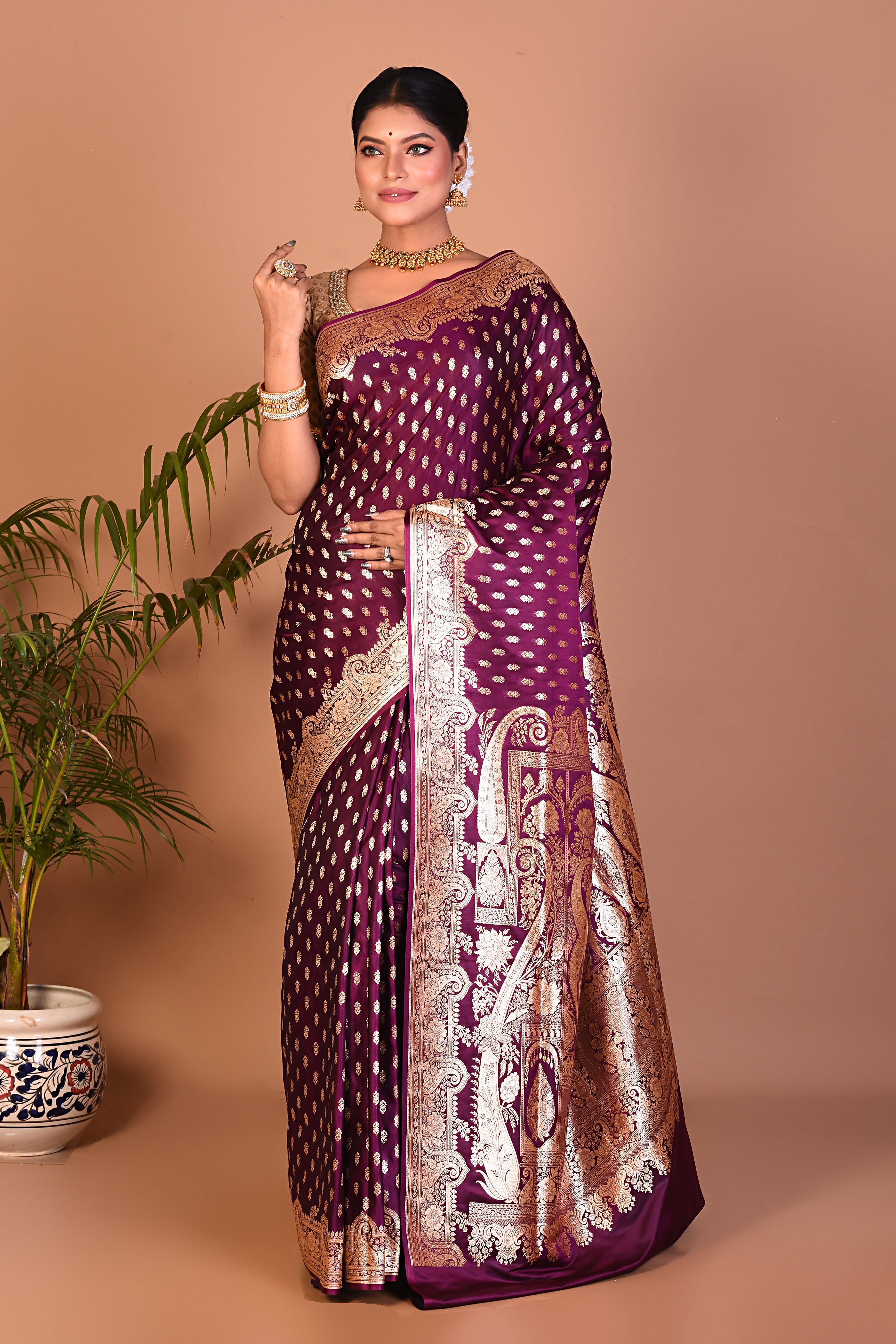 Gorgeous Wine Banarasi Saree - Keya Seth Exclusive