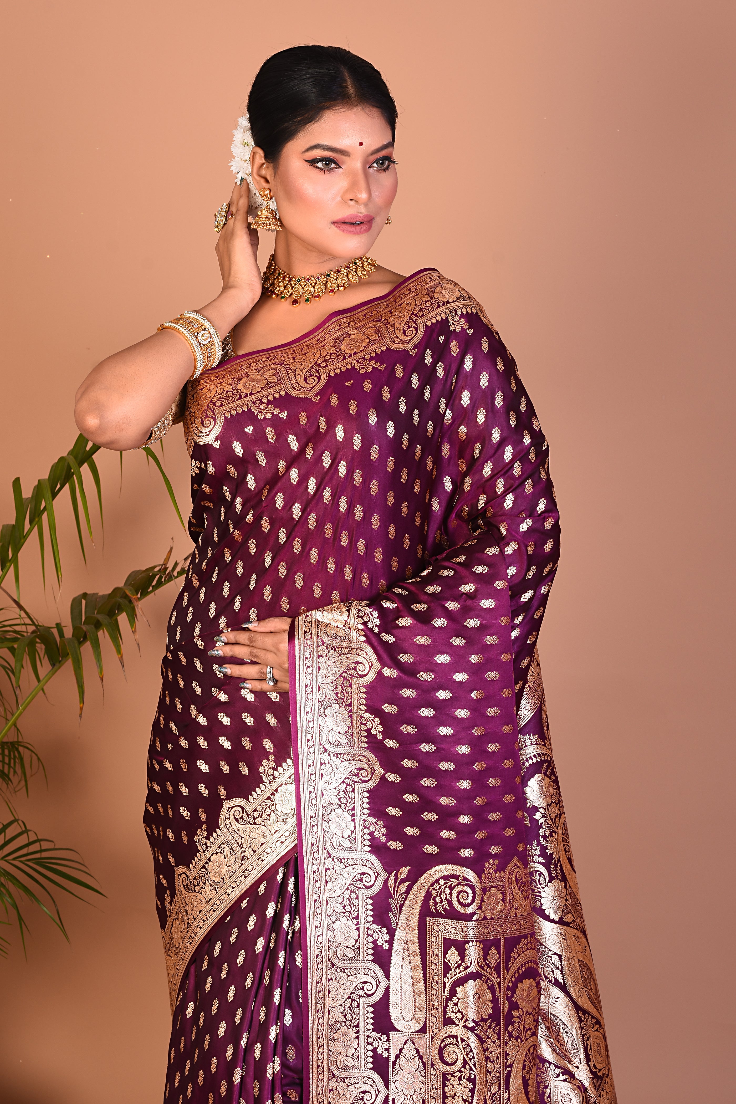 Gorgeous Wine Banarasi Saree - Keya Seth Exclusive