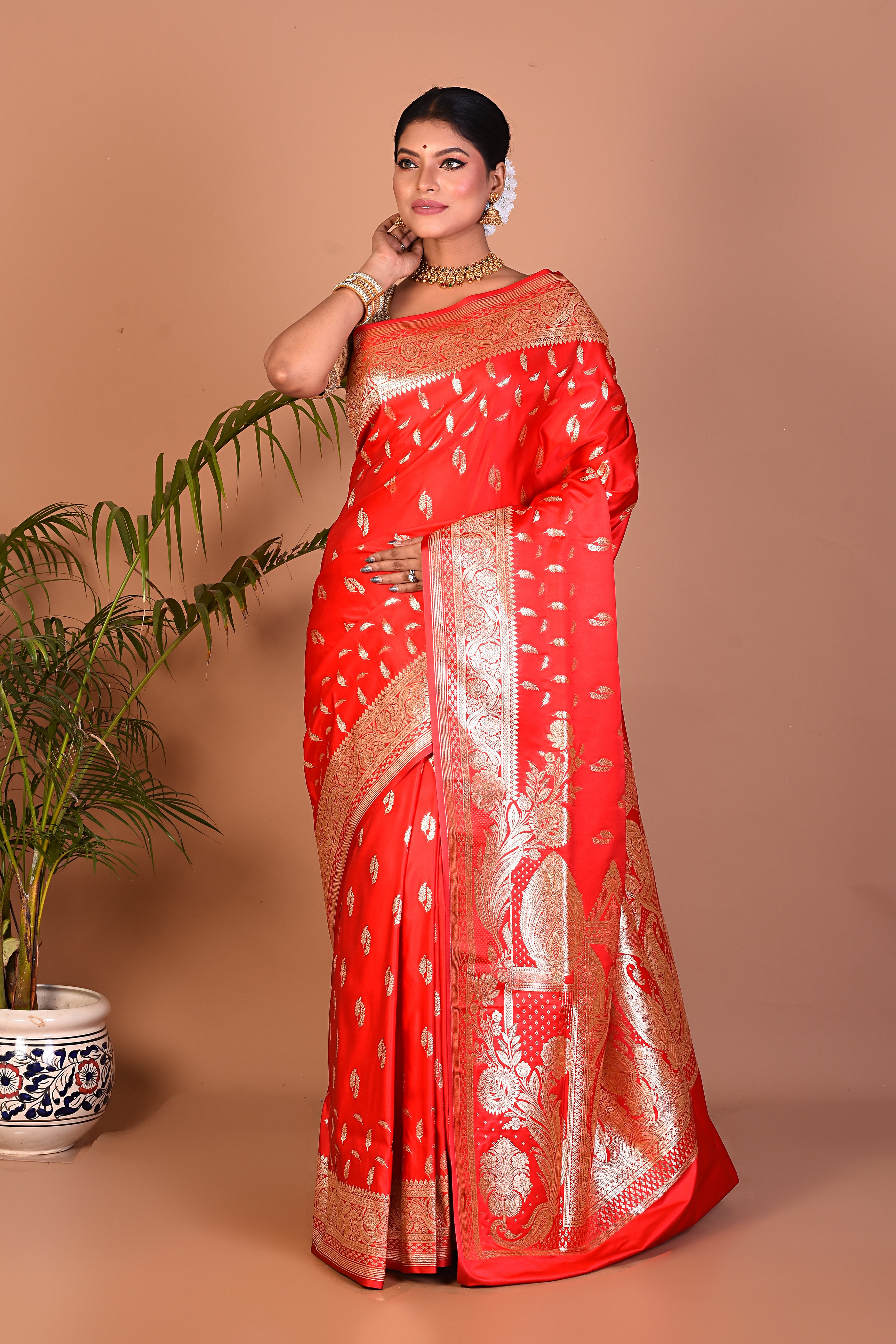 Lightweight Red Banarasi Saree - Keya Seth Exclusive