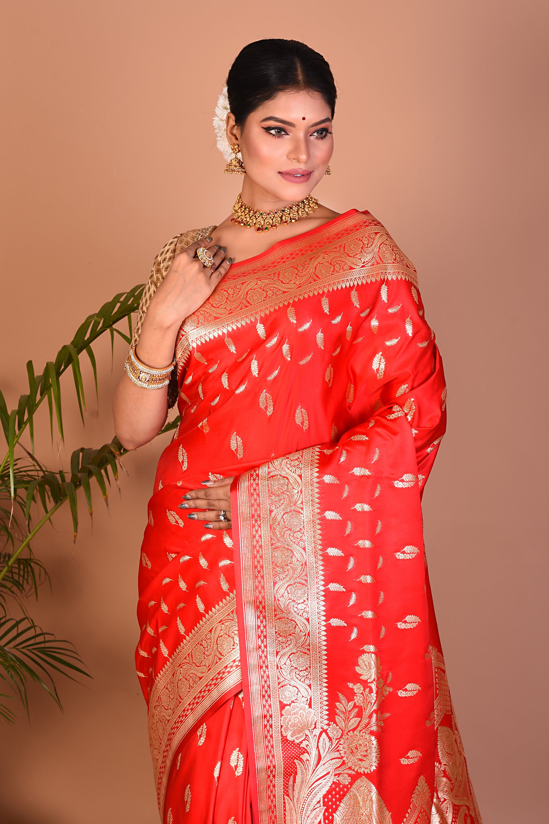 Lightweight Red Banarasi Saree - Keya Seth Exclusive