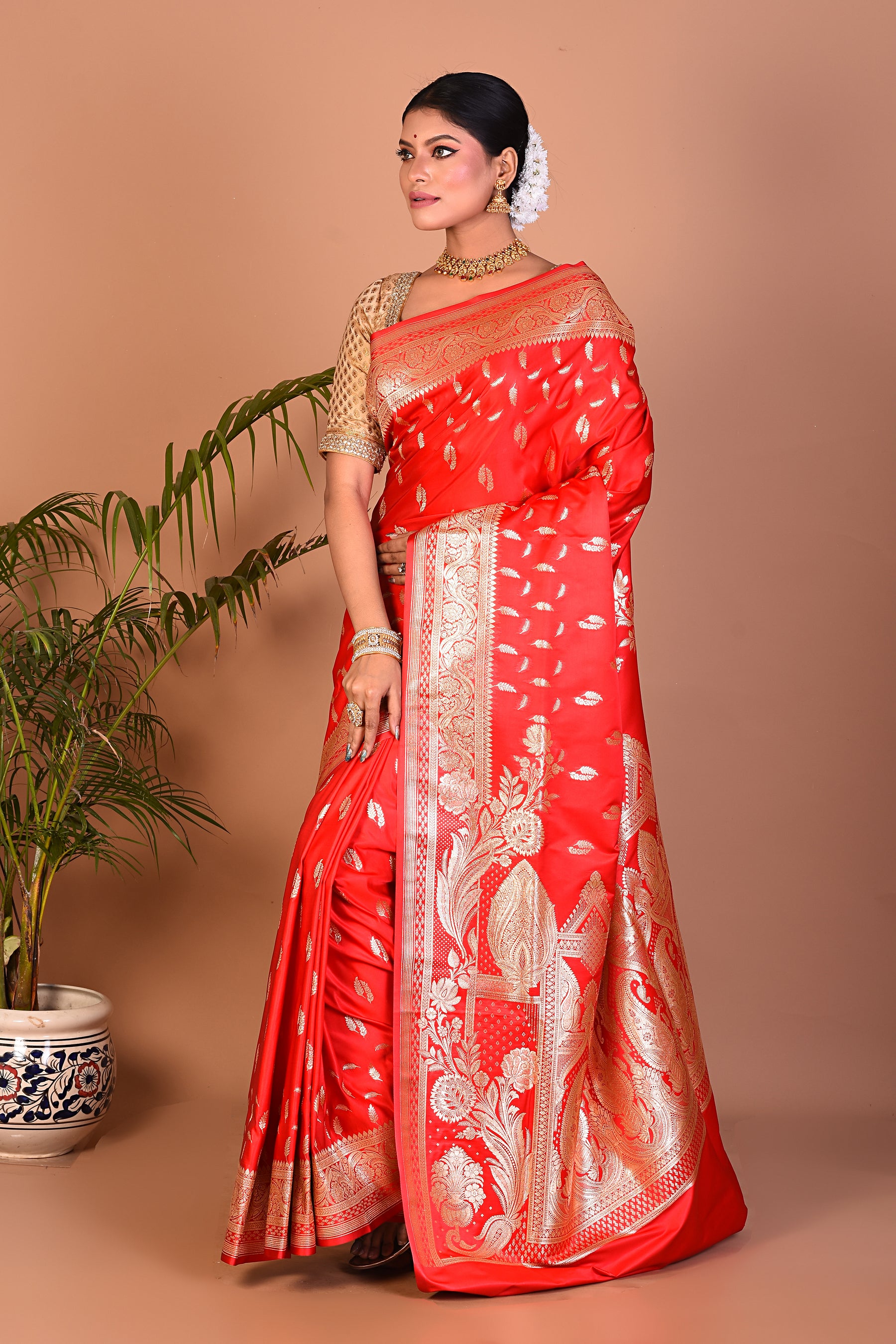 Lightweight Red Banarasi Saree - Keya Seth Exclusive