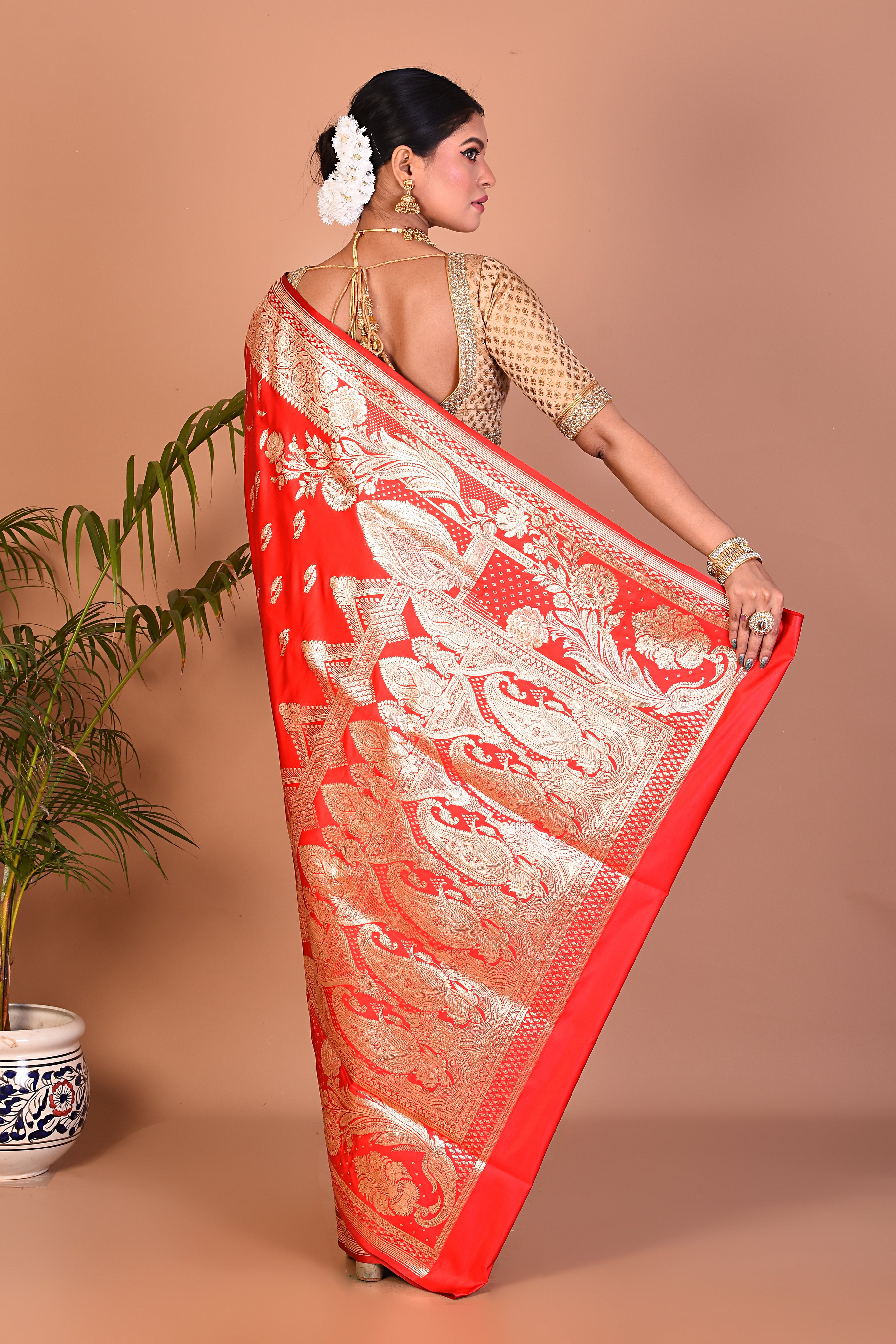 Lightweight Red Banarasi Saree - Keya Seth Exclusive