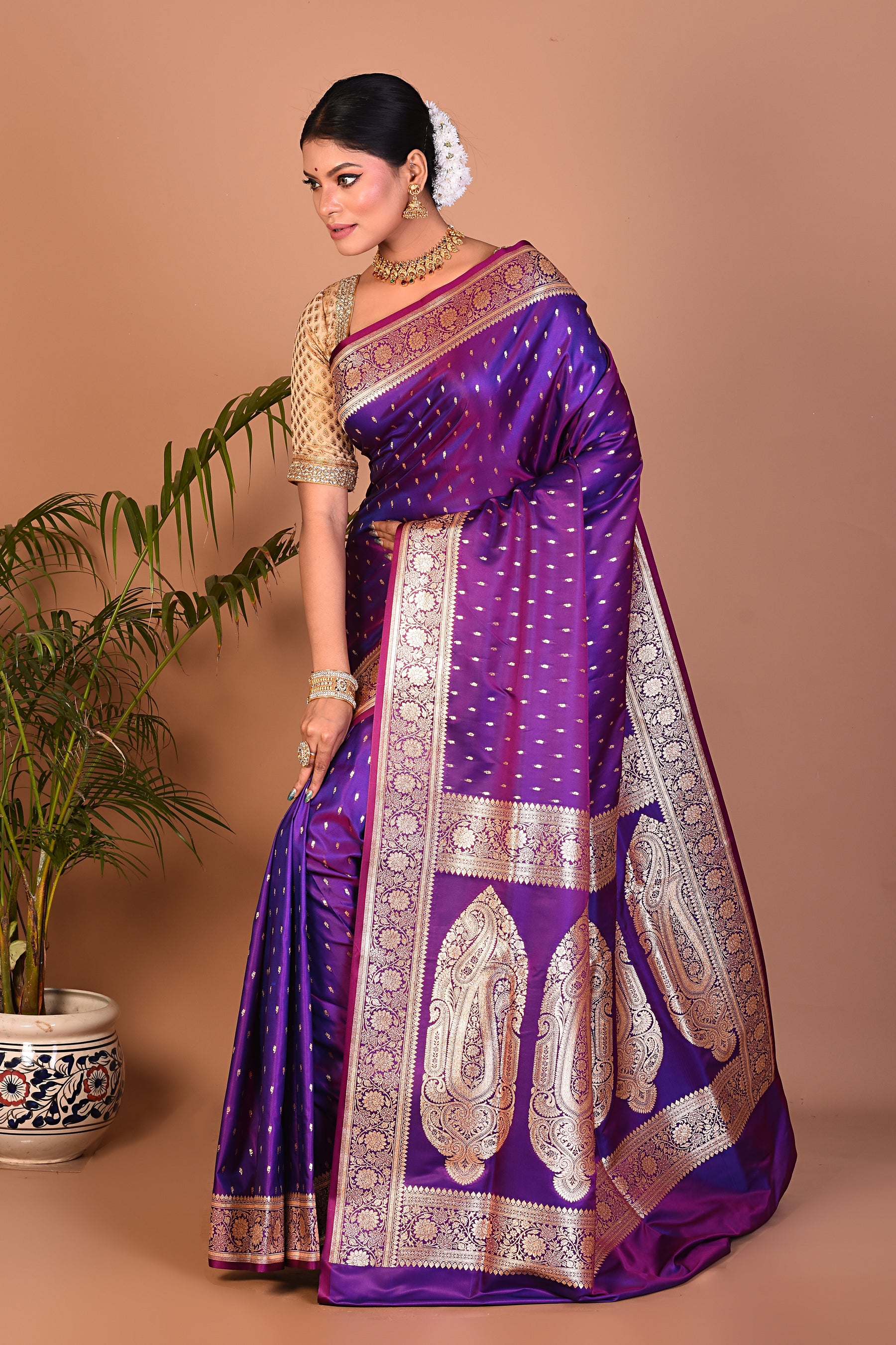 Lightweight Violet Banarasi Saree - Keya Seth Exclusive