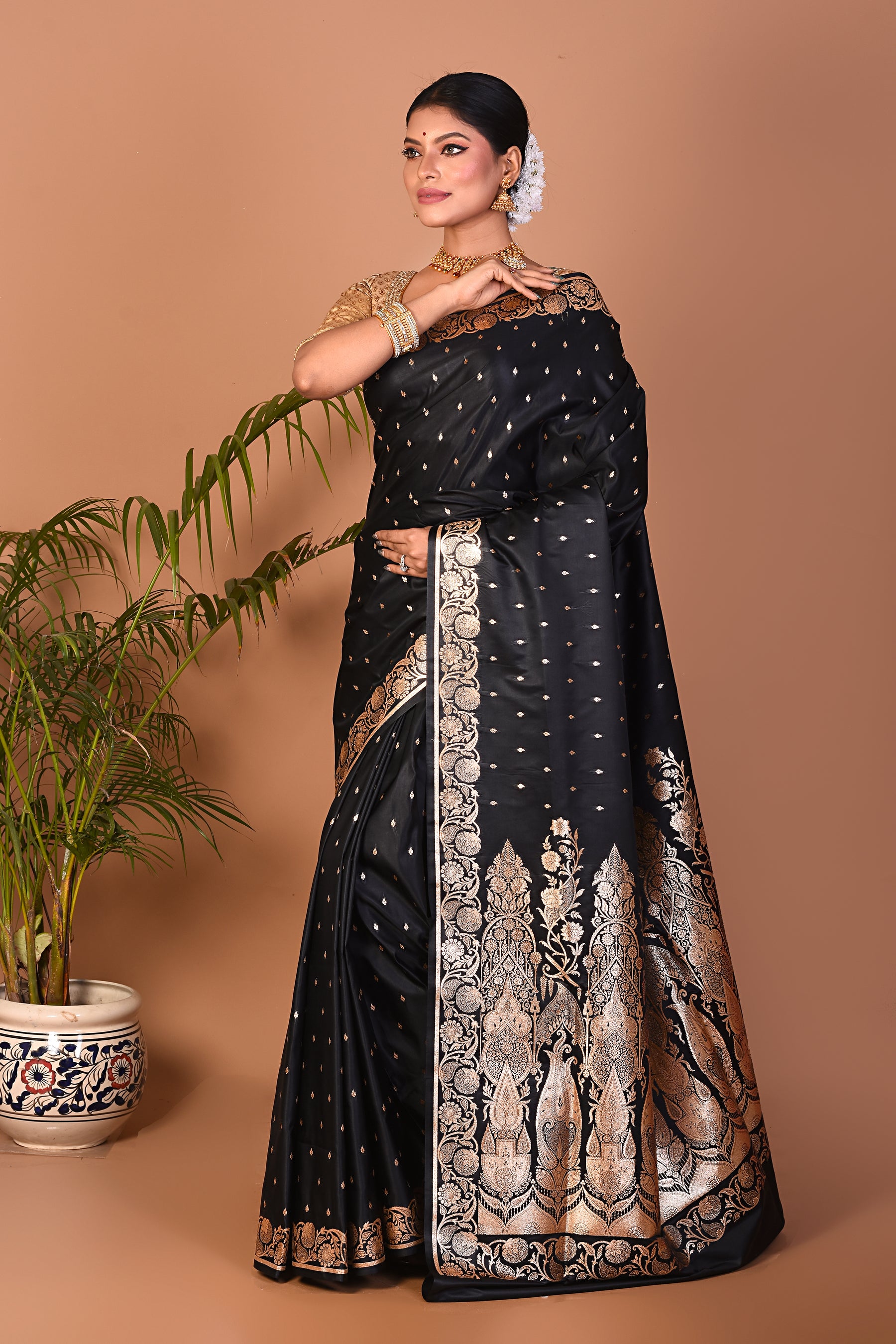 Lightweight Black Banarasi Saree - Keya Seth Exclusive