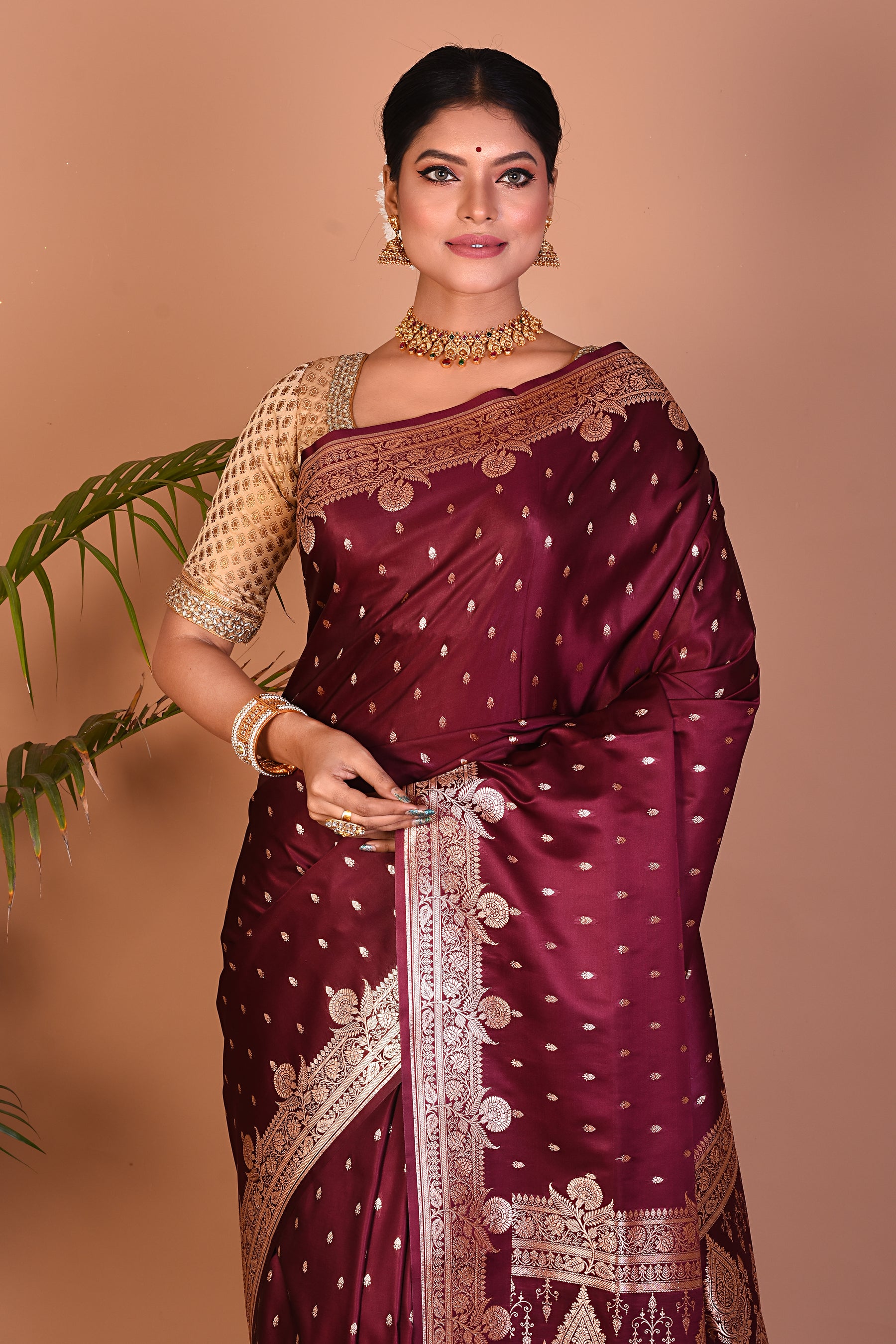 Lightweight Wine Banarasi Saree - Keya Seth Exclusive