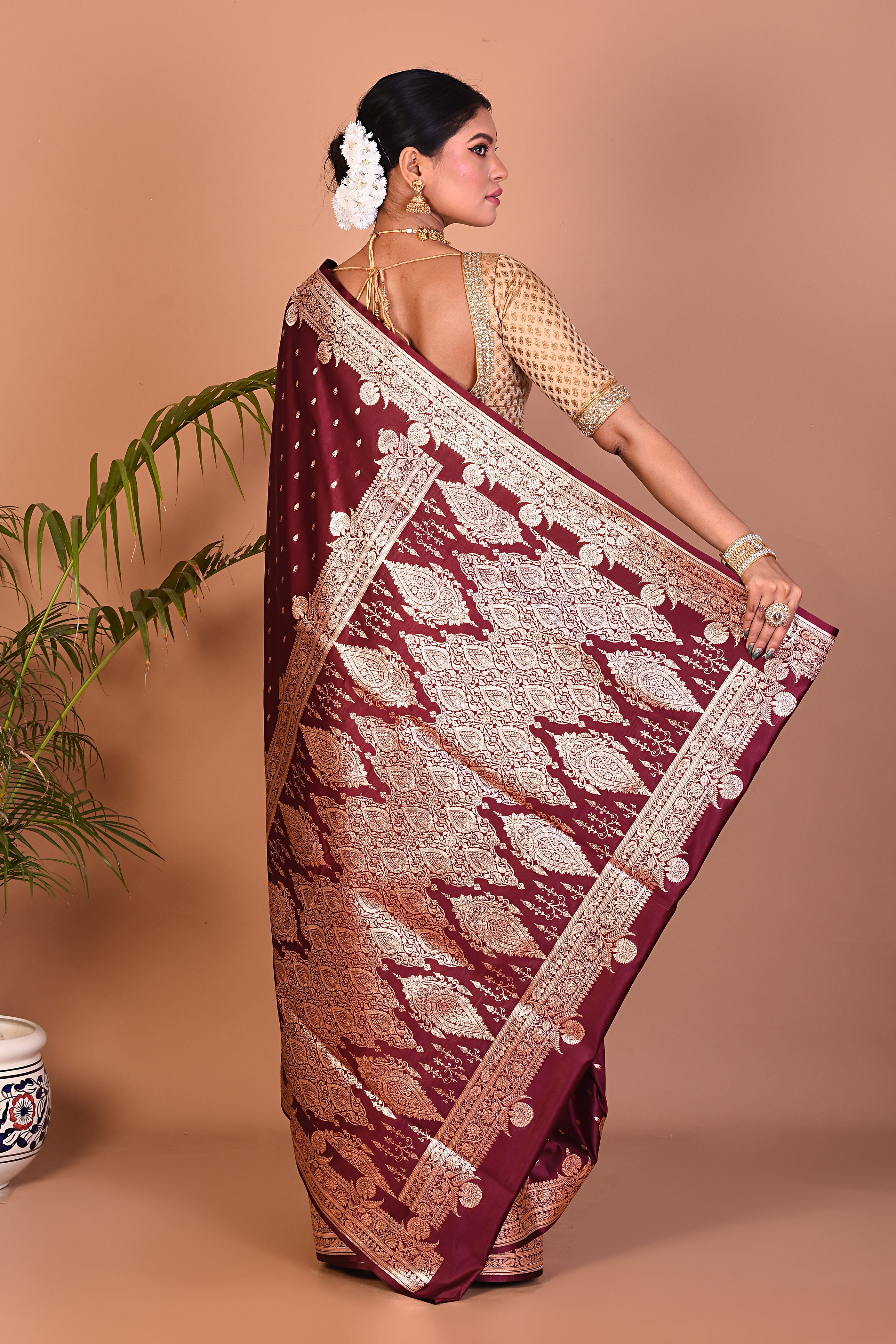 Lightweight Wine Banarasi Saree - Keya Seth Exclusive