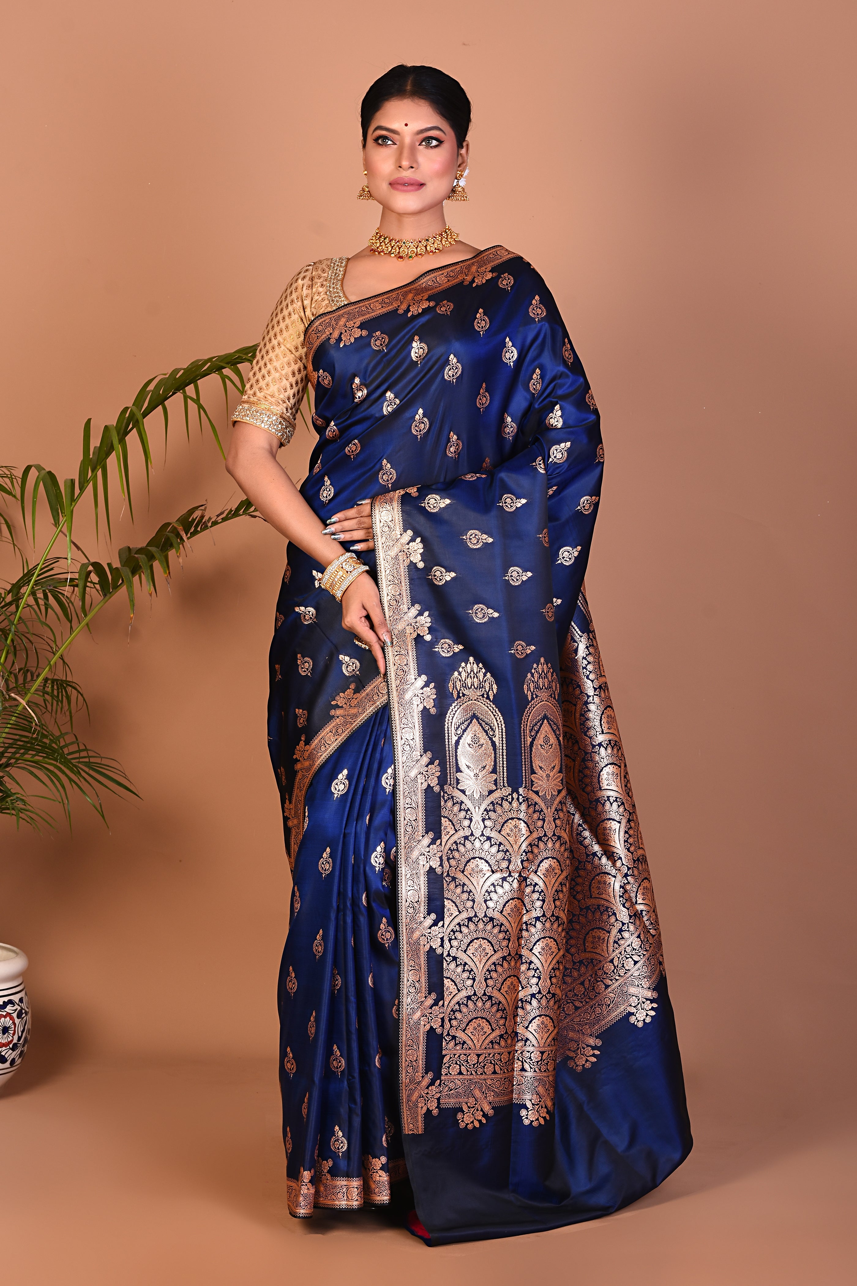 Lightweight Deep Blue Banarasi Saree - Keya Seth Exclusive