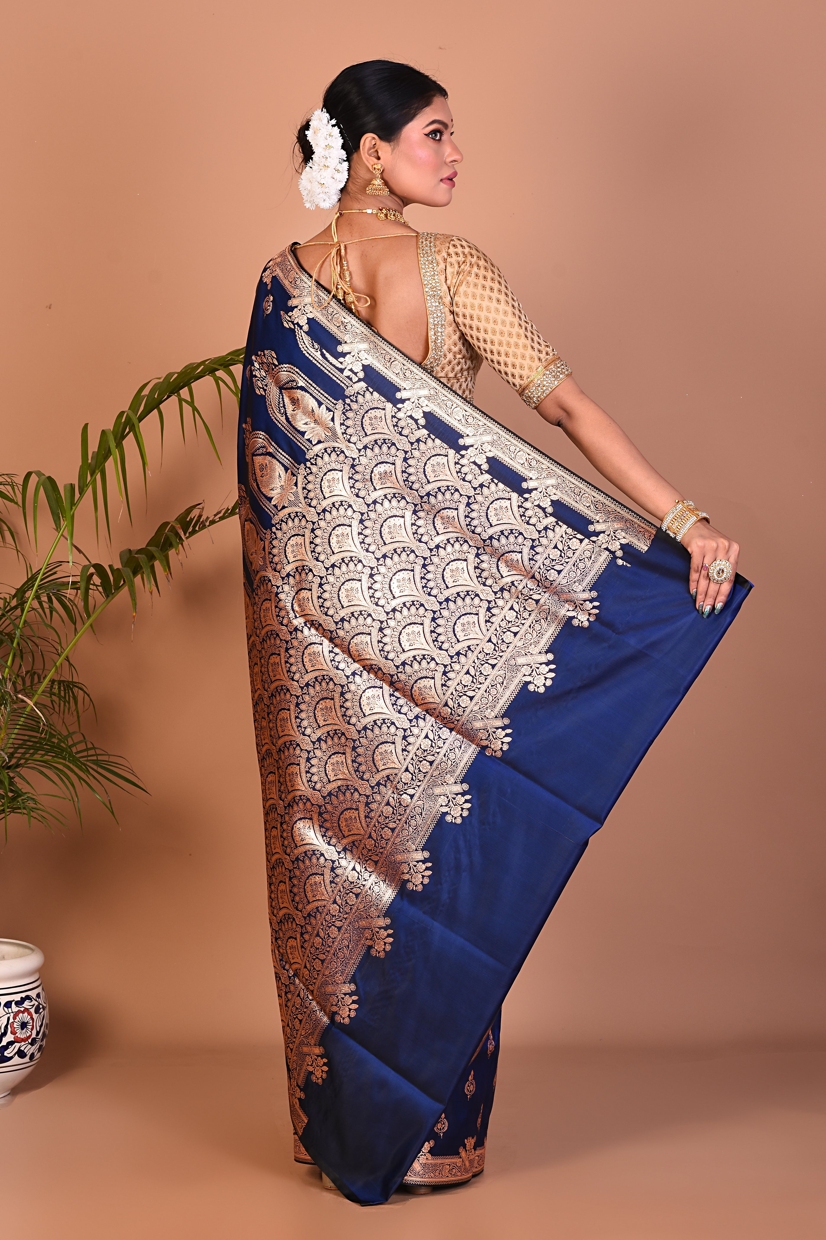 Lightweight Deep Blue Banarasi Saree - Keya Seth Exclusive