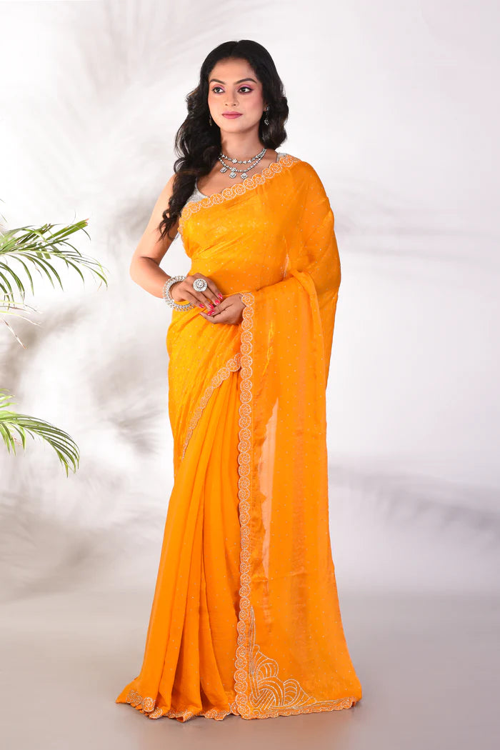 Fancy Yellow Organza Saree - Keya Seth Exclusive