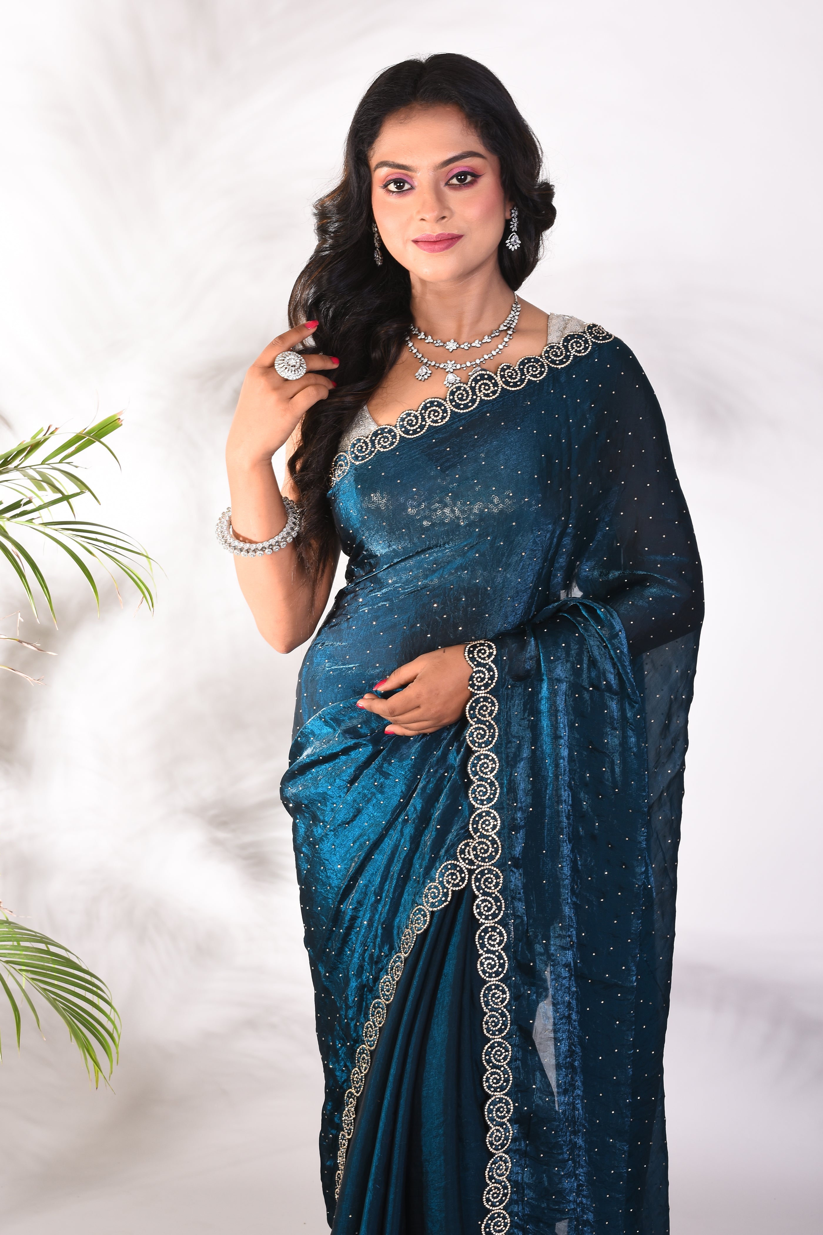 Fancy Deep Blue Organza Saree - Keya Seth Exclusive