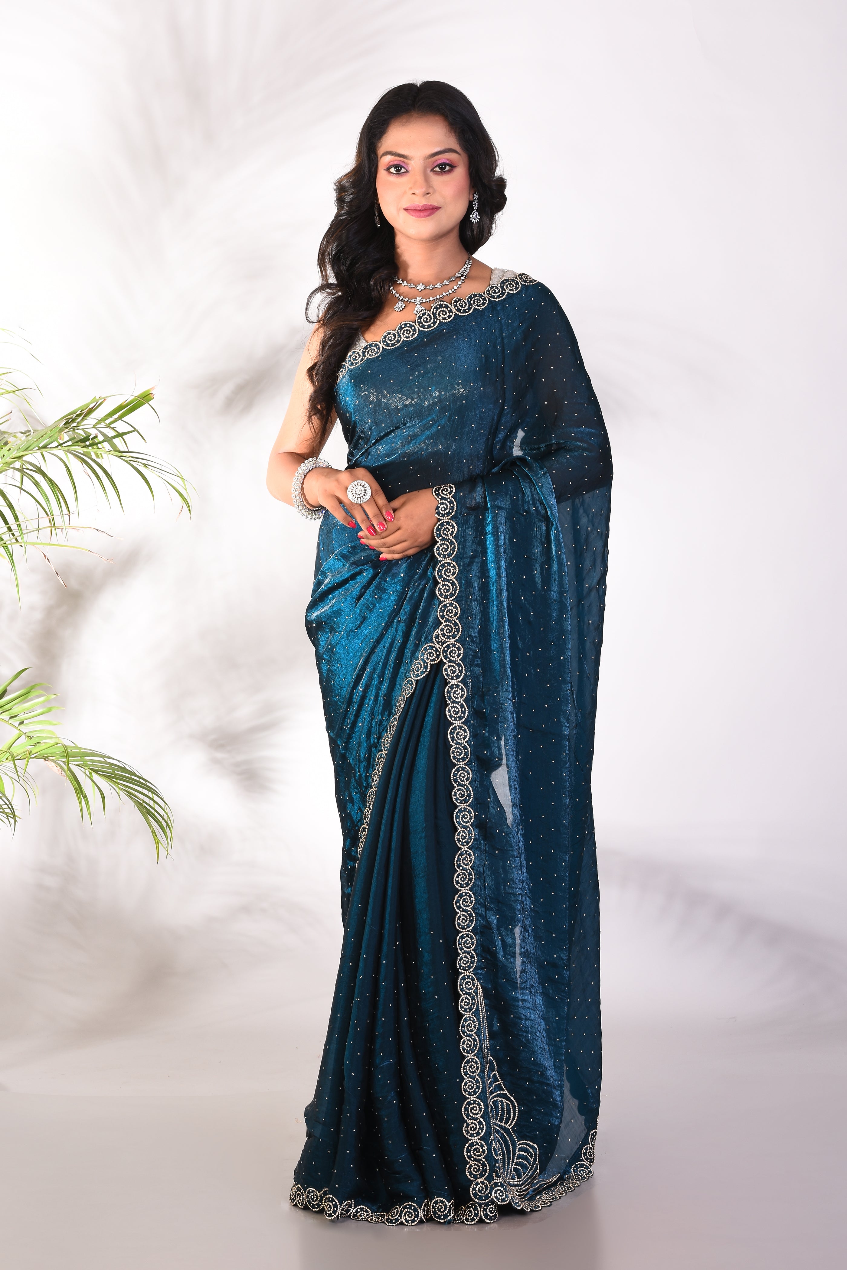 Fancy Deep Blue Organza Saree - Keya Seth Exclusive