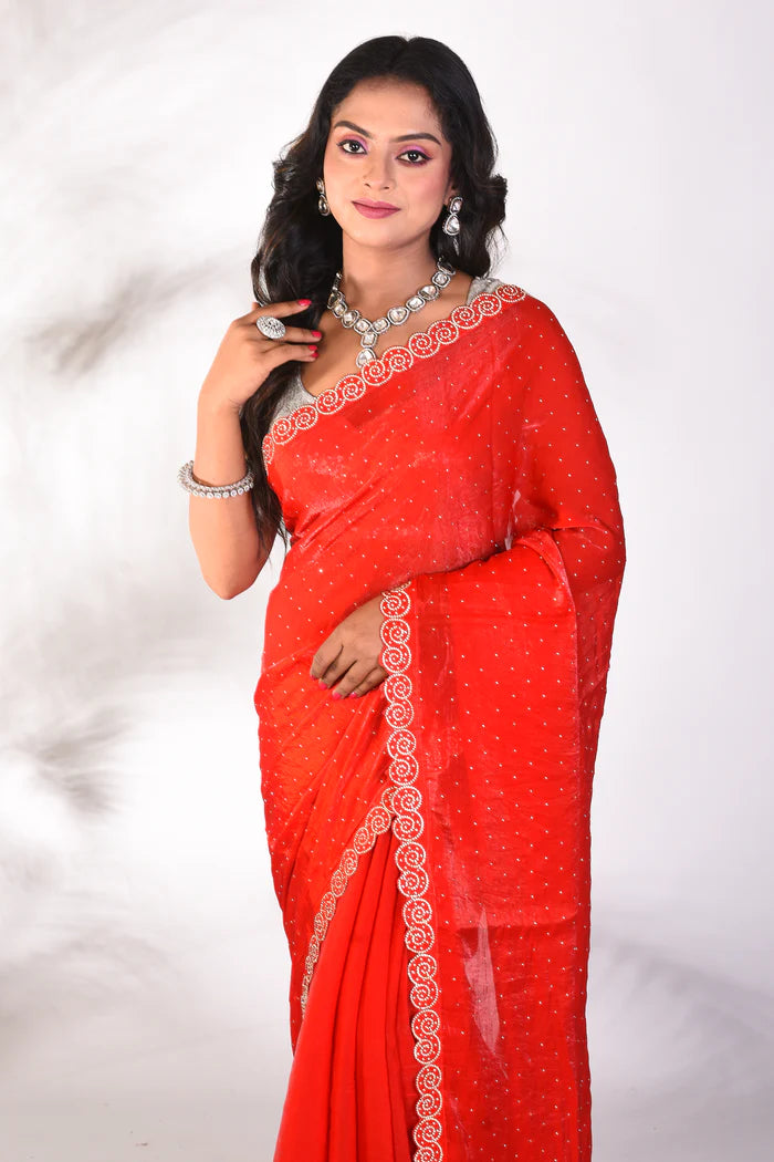 Fancy Red Organza Saree - Keya Seth Exclusive