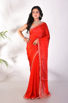 Fancy Red Organza Saree - Keya Seth Exclusive