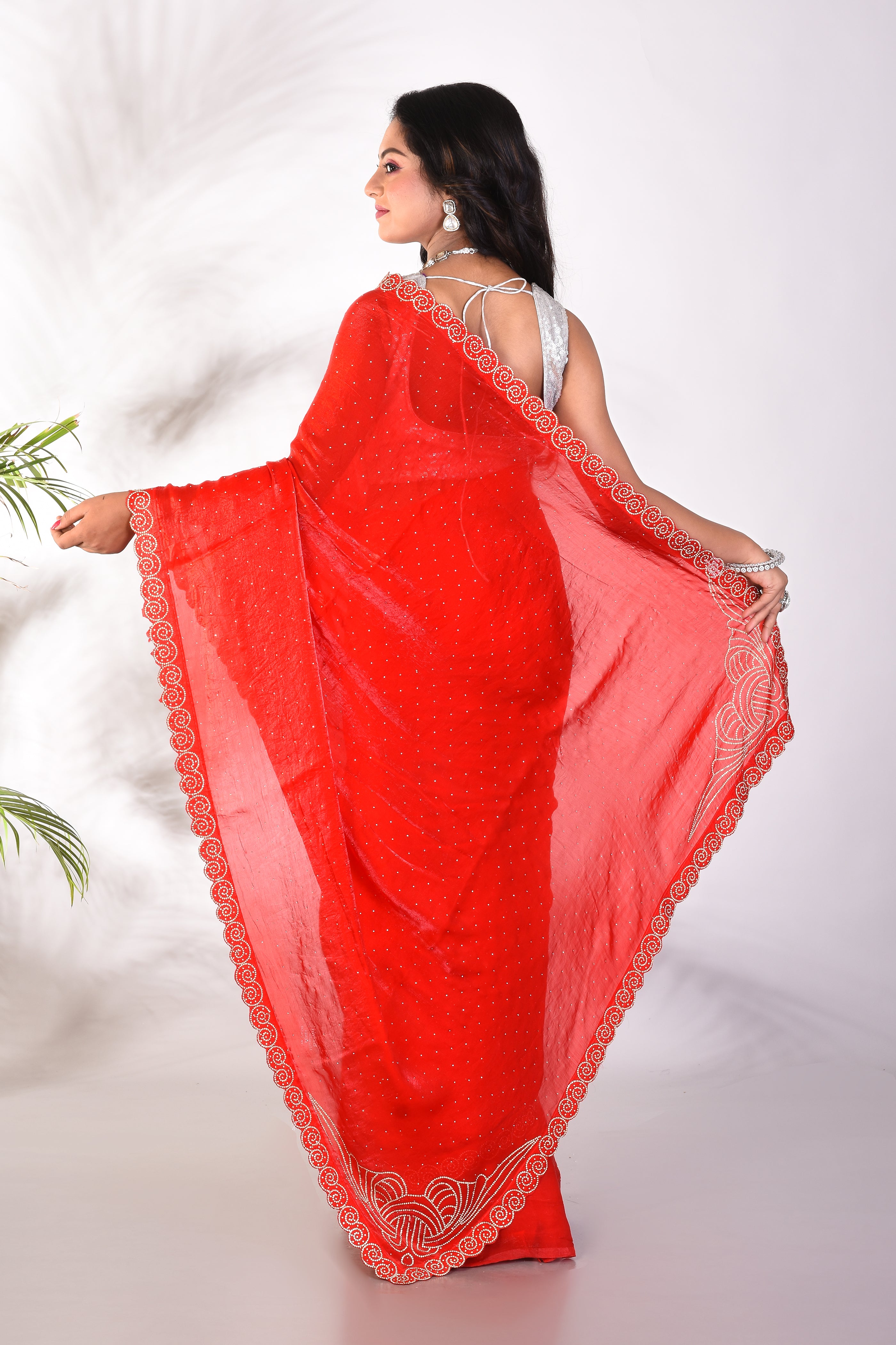 Fancy Red Organza Saree - Keya Seth Exclusive