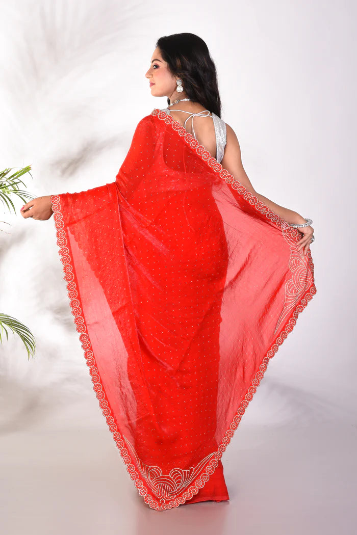 Fancy Red Organza Saree - Keya Seth Exclusive