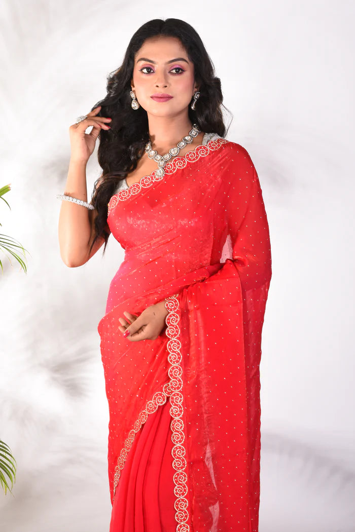 Fancy Red Organza Saree - Keya Seth Exclusive
