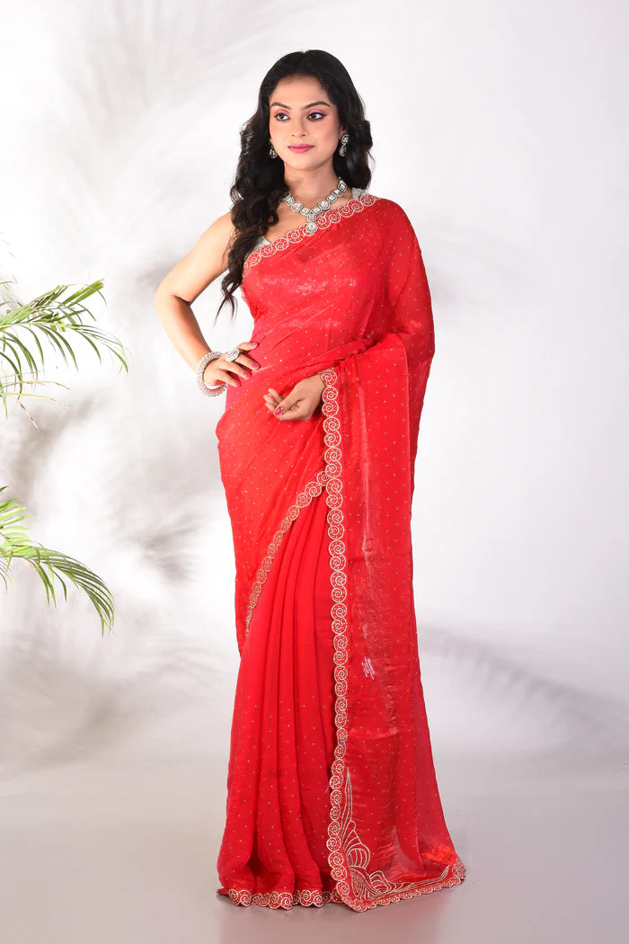 Fancy Red Organza Saree - Keya Seth Exclusive