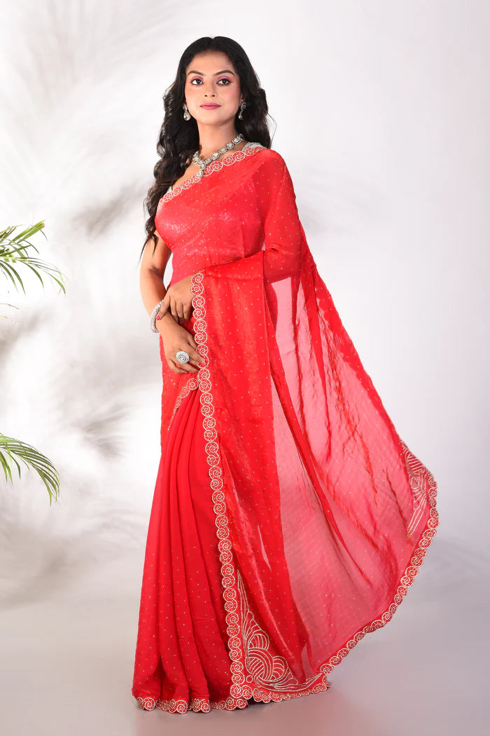 Fancy Red Organza Saree - Keya Seth Exclusive