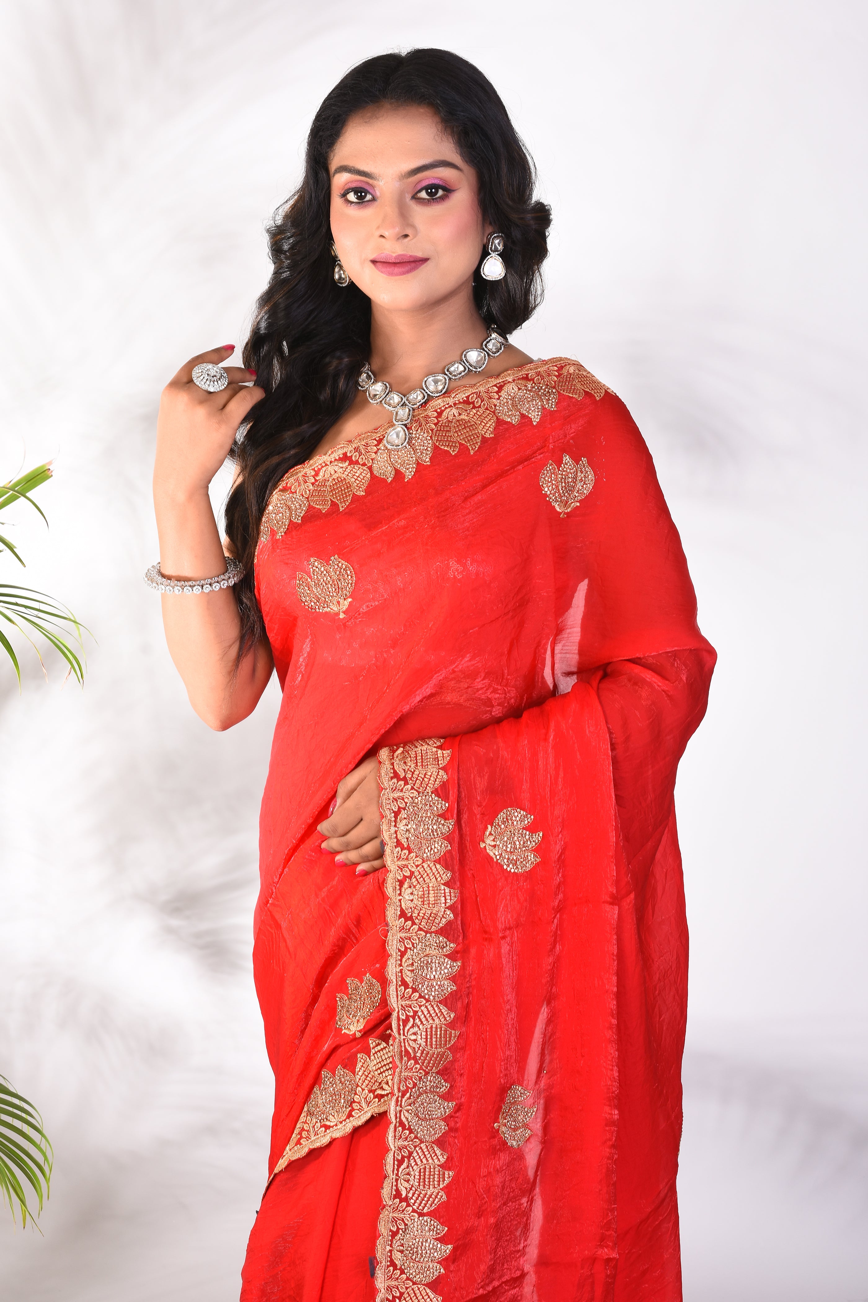 Fancy Red Organza Saree - Keya Seth Exclusive