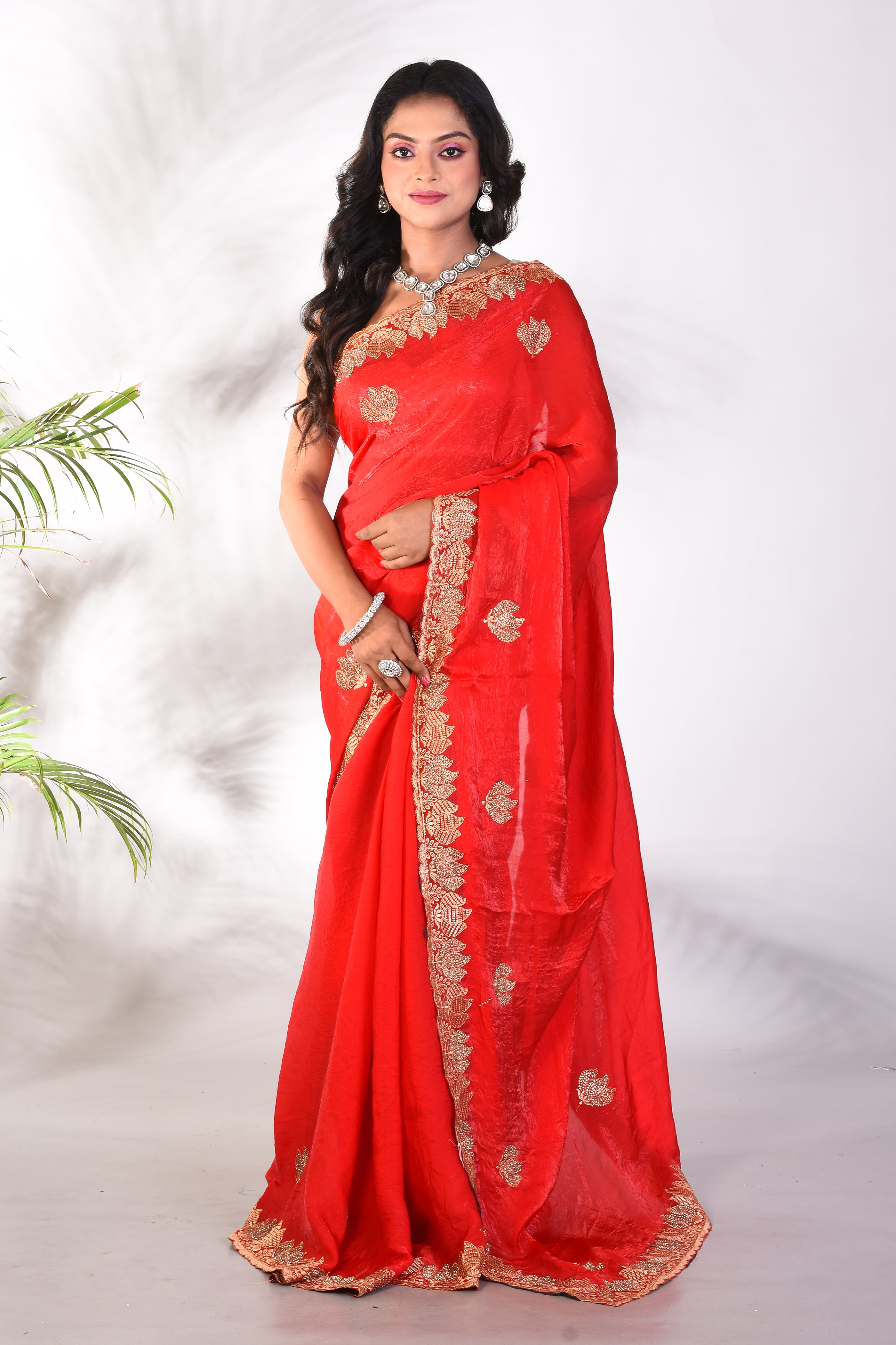 Fancy Red Organza Saree - Keya Seth Exclusive