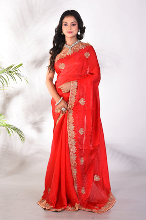 Fancy Red Organza Saree - Keya Seth Exclusive