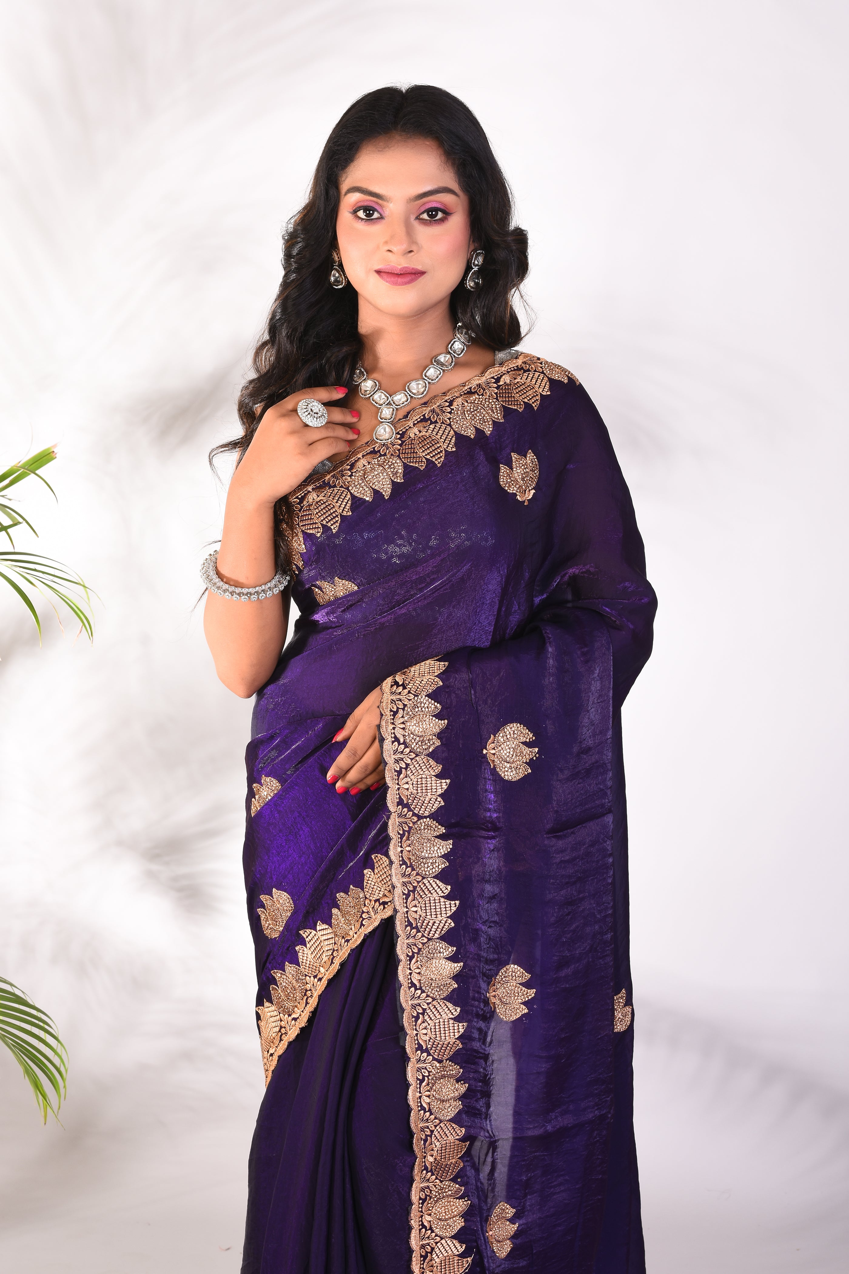 Fancy Violet Organza Saree - Keya Seth Exclusive