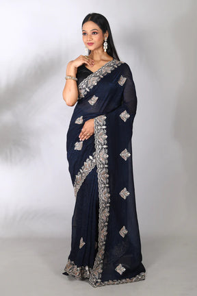 Navy Blue Blended Organza Saree - Keya Seth Exclusive