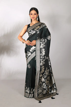 Deep Green Satin Silk Blended Saree - Keya Seth Exclusive