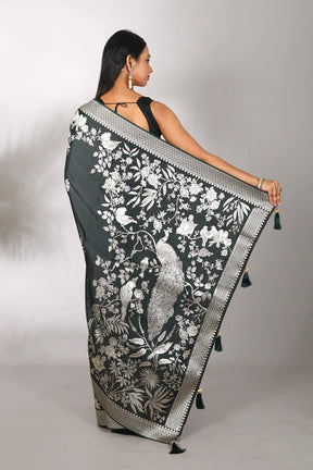 Deep Green Satin Silk Blended Saree - Keya Seth Exclusive