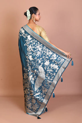 Deep Blue Blended Satin Silk Saree - Keya Seth Exclusive