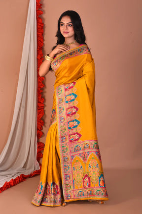Mustard Blended Printed Silk Saree - Keya Seth Exclusive