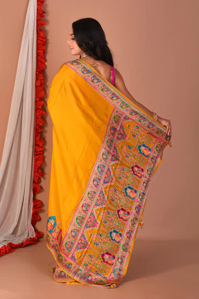 Mustard Blended Printed Silk Saree - Keya Seth Exclusive
