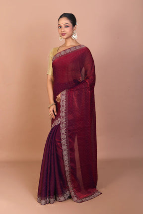 Wine Blended Satin Silk Saree - Keya Seth Exclusive