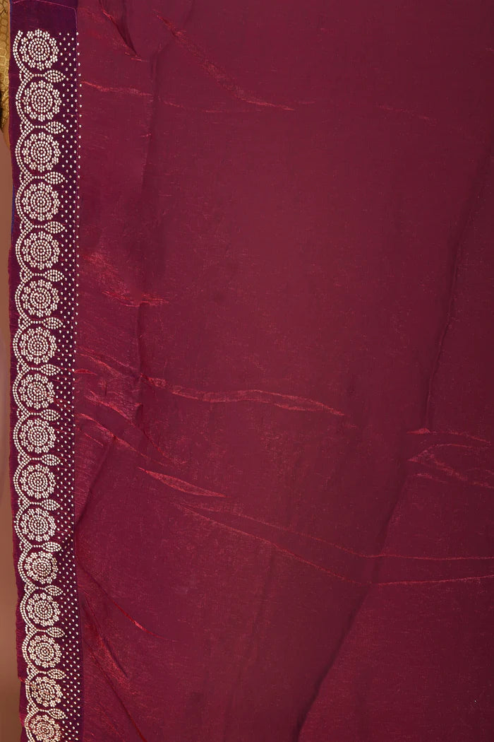 Wine Blended Satin Silk Saree - Keya Seth Exclusive