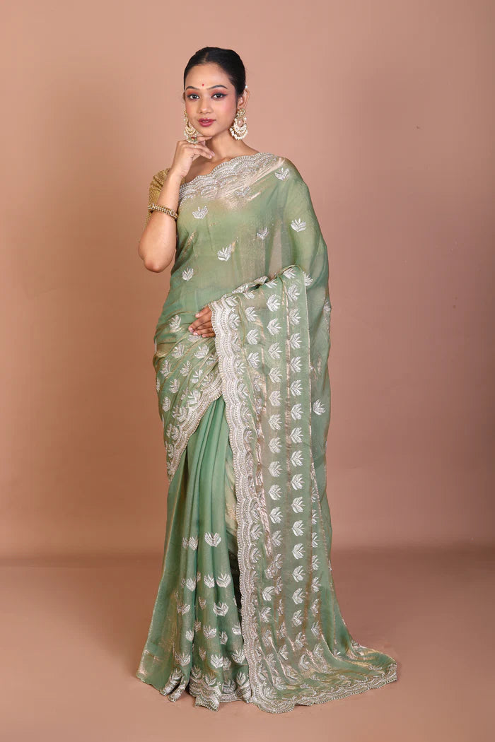 Green Blended Georgette Saree - Keya Seth Exclusive