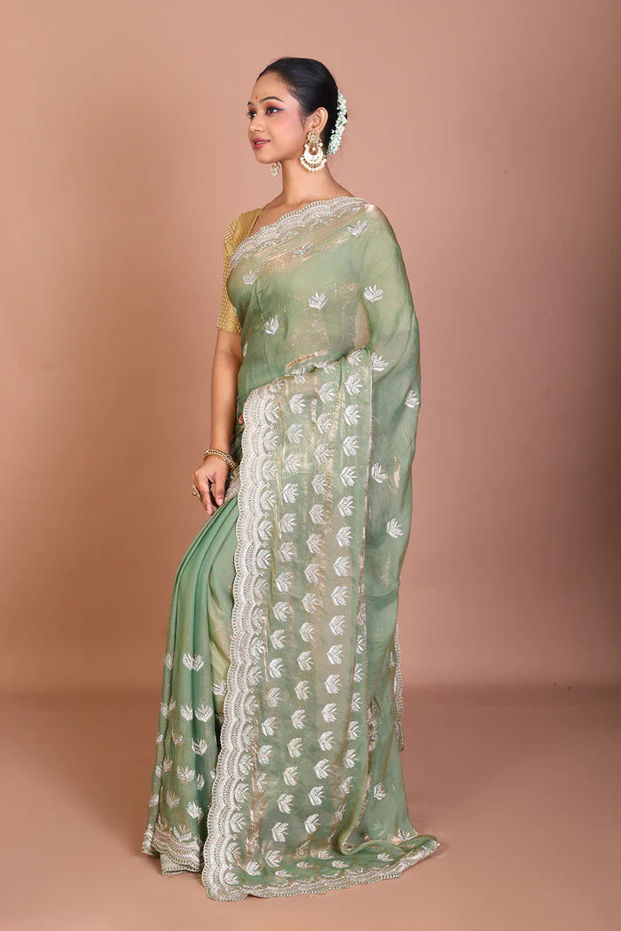 Green Blended Georgette Saree - Keya Seth Exclusive