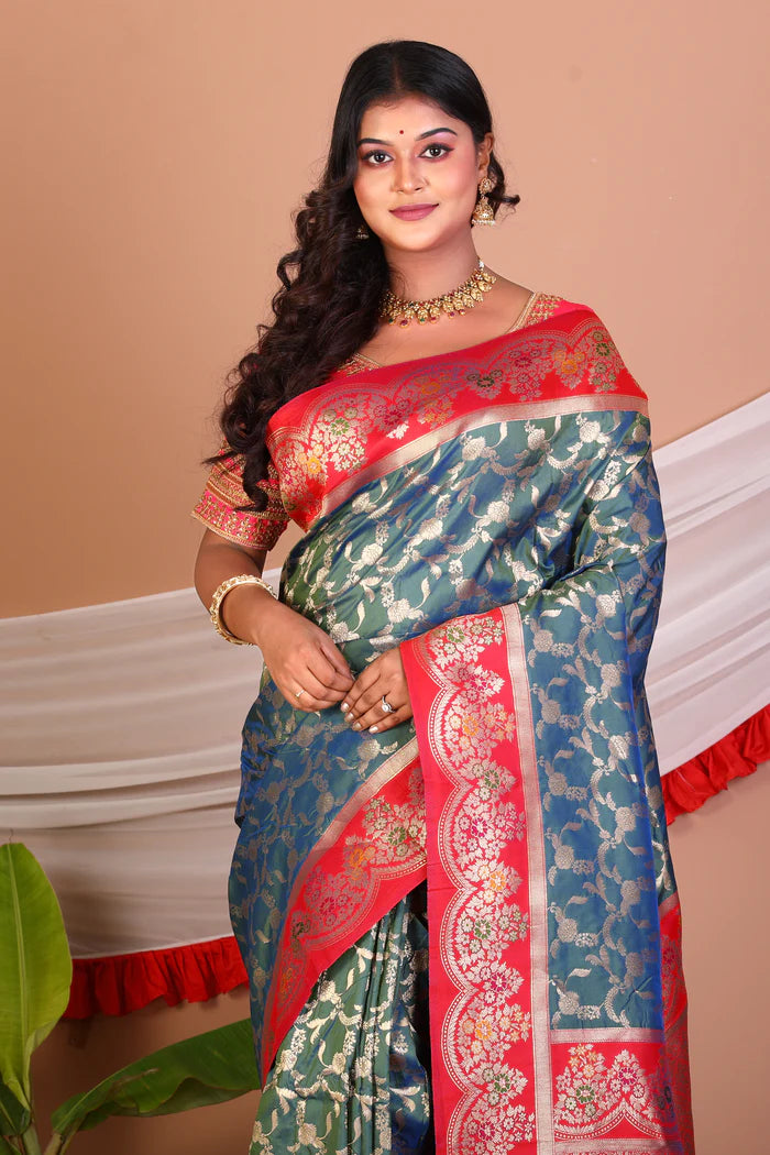 Blue Blended Katan Silk Saree - Keya Seth Exclusive