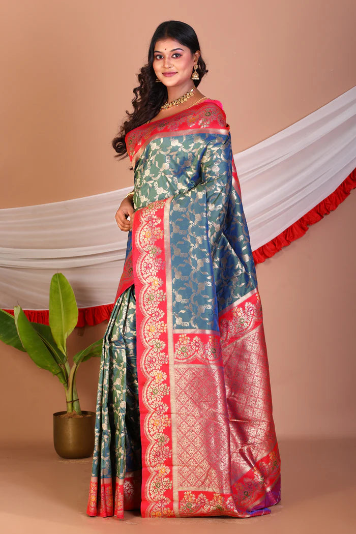 Blue Blended Katan Silk Saree - Keya Seth Exclusive