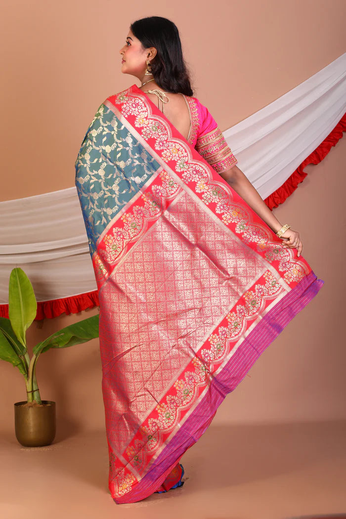 Blue Blended Katan Silk Saree - Keya Seth Exclusive