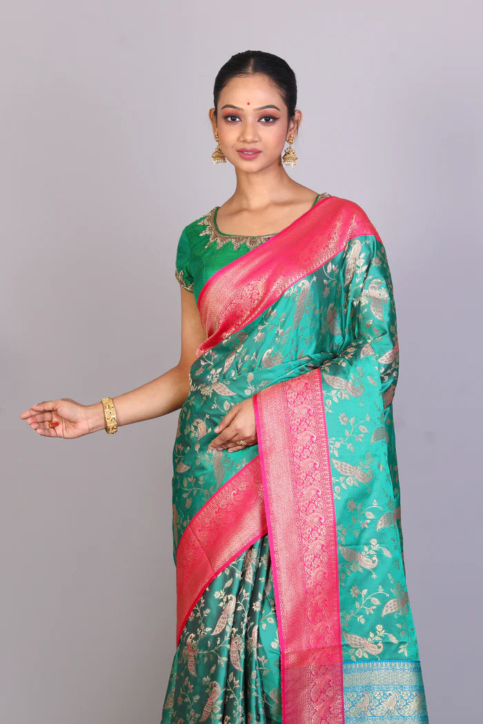 Rama Green Position Print Blended Silk Saree - Keya Seth Exclusive