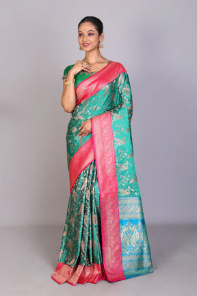 Rama Green Position Print Blended Silk Saree - Keya Seth Exclusive