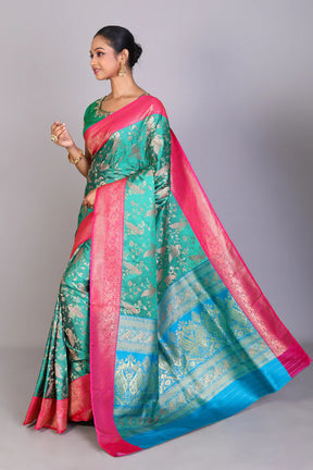 Rama Green Position Print Blended Silk Saree - Keya Seth Exclusive