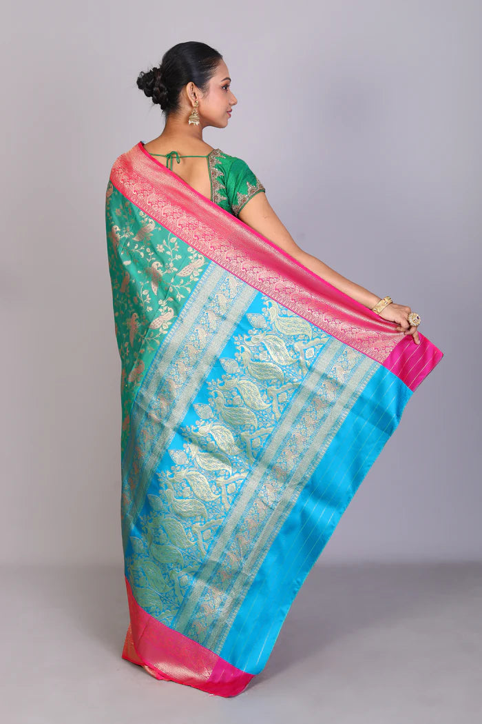 Rama Green Position Print Blended Silk Saree - Keya Seth Exclusive